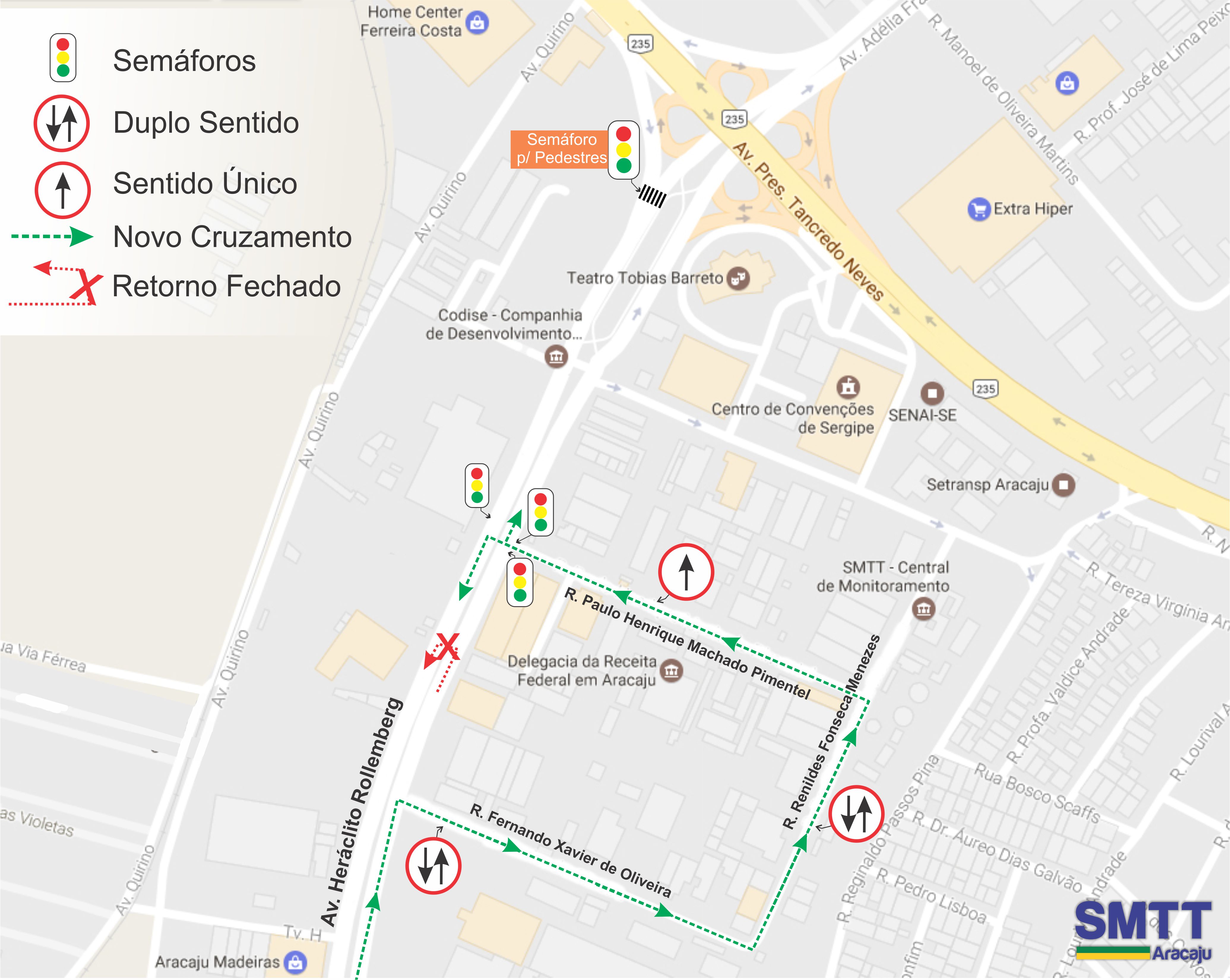 Abertura de cruzamento semaforizado na Avenida Heráclito Rollemberg nesta segunda, 19 - SMTT Aracaju